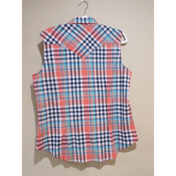 Womens Wrangler Sleeveless Pearl Snap button up shirt Western style Large - Picture 6 of 6